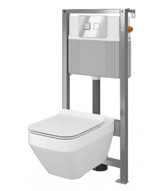 Set B32 stelaż Aqua72 + miska Crea prostokątna + deska wolnoopadającą Slim + przycisk Accento Squarechrom