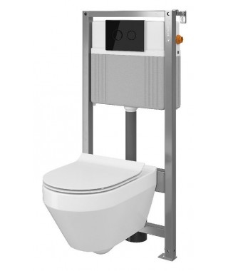Set B32 stelaż Aqua72 + miska Crea owalna + deska wolnoopadającą Slim + przycisk Accento Square szkło czarne