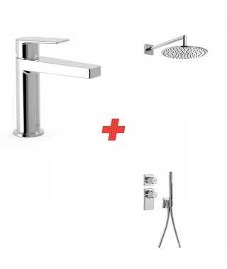 TRES PROJECT PACK bateria umywalkowa + zestaw prysznicowy chrom 21179801D,21110301D,20635201