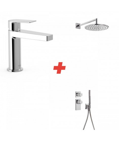 TRES PROJECT PACK bateria umywalkowa + zestaw prysznicowy chrom 21179801D,21110301D,20635201
