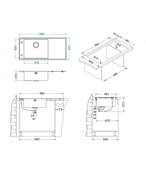 STRICTO 30 SAT QC L 980x472 zlew wpuszczany F/S + syfon Quick Close 1149536