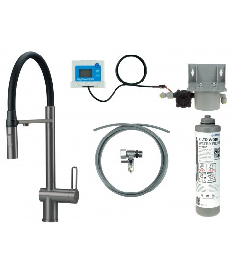 Deante Bateria kuchenna z zestawem do filtracji wody z elastyczną wylewką BRMFD75M