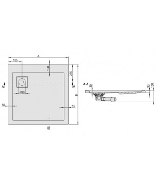 Brodzik prostokątny 75x90x3cm SANPLAST B/SPACE z powłoką antypoślizgową. srebrny