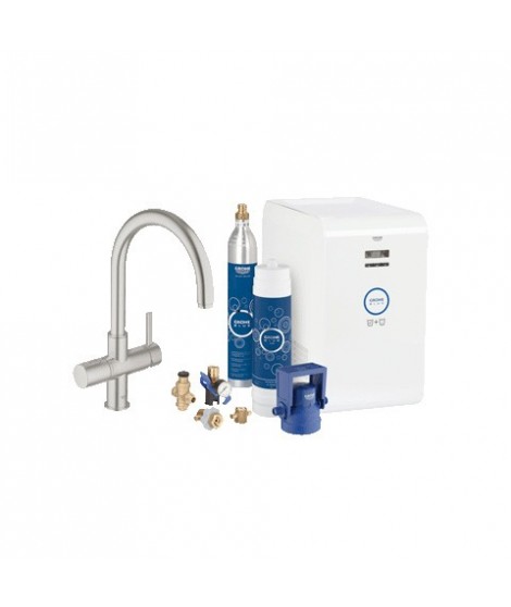 Bateria kuchenna z filtrem do wody. Zestaw startowy, GROHE Blue® Chilled and Sparkling. Supersteel 31323DC1