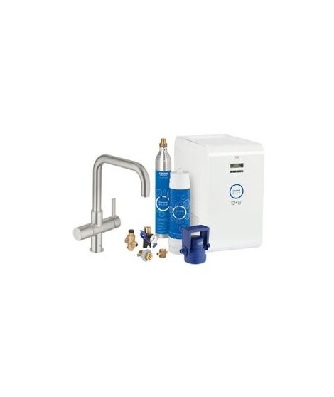 Bateria kuchenna z filtrem do wody. Zestaw startowy, GROHE Blue® Chilled and Sparkling. Supersteel 31324DC1