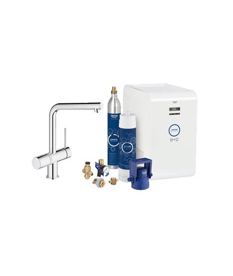 Bateria kuchenna z filtrem do wody. Zestaw startowy, GROHE Blue® Minta Chilled and Sparkling. Chrom