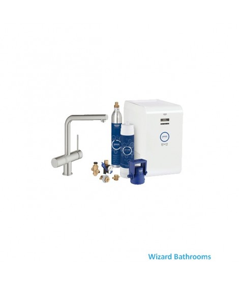 Bateria kuchenna z filtrem do wody. Zestaw startowy, GROHE Blue® Minta Chilled and Sparkling. Supersteel