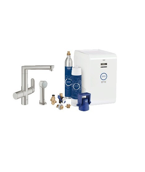 Bateria kuchenna z filtrem do wody. Zestaw startowy, GROHE Blue® K7 Chilled and Sparkling. Supersteel 31355DC1