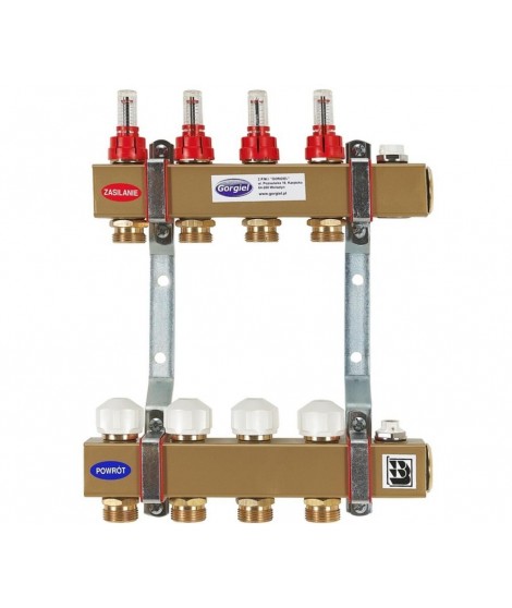 ROZDZIELACZ STALOWY Z PRZEPŁYWOMIERZAMI I ZAWORAMI TERMOSTATYCZNYMI GORGIEL RS-14PT