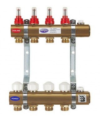 ROZDZIELACZ MOSIĘŻNY Z PRZEPŁYWOMIERZAMI I ZAWORAMI TERMOSTATYCZNYMI GORGIEL R-4PT
