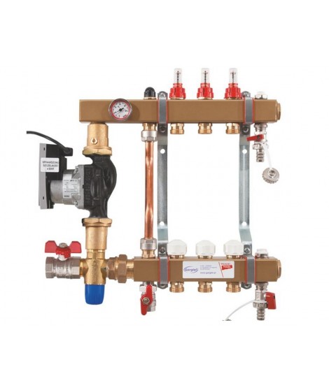 Rozdzielacz z ukadem mieszajacym. zaworem trójdrożnym do ogrzewania podłogowego z pompą energooszczędną GORGIEL Rst-7PTMe (20-40