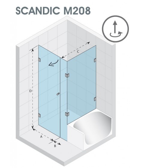 Kabina kwadratowa 90x90 RIHO Scandic M208 prawe. szkło przezroczyste